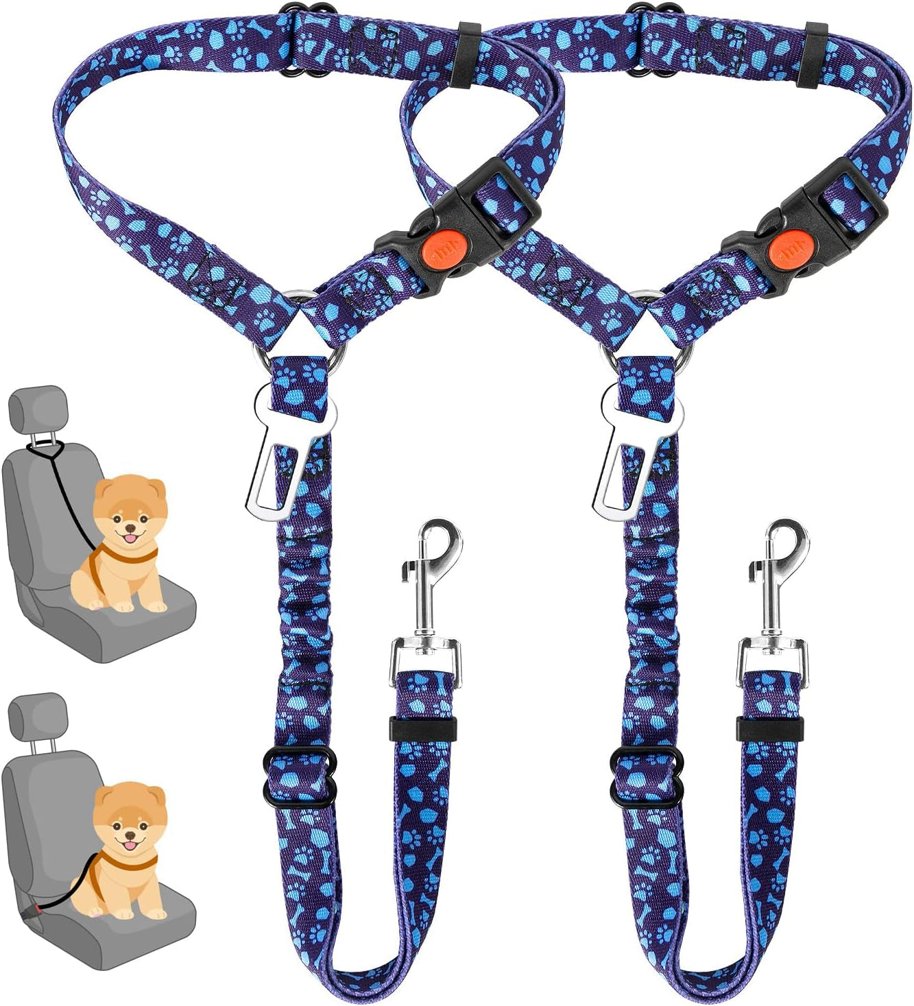 slowton-dog-seat-belt-for-car-2-pack-dog-car-harness-seatbelt-adjustable-with-elastic-bungee-buffer-2-in-1-pet-car-leash-headrest-restraint-dog-reflective-safety-tether-black-headrest-clip