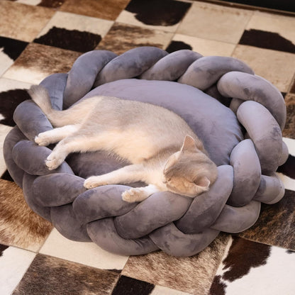 CHEERPALS Weave Cat Bed for Indoor Cats,Cute Pet Bed with Washable Cushion Fluffy Kitty Bed for Small Dog(Dark Gray)1