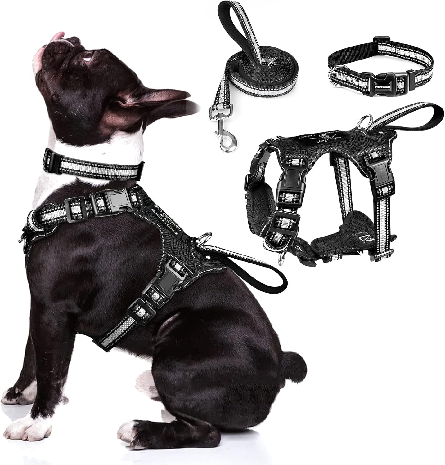 winsee-pet-harness-collar-and-leash-set-all-in-one-reflective-dog-harness-no-pull-with-adjustable-buckles-for-puppies-small-medium-large-and-extra-large-dogs-large-pink