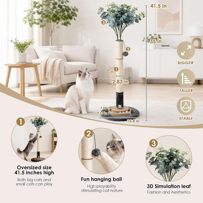 35 Inch Cat Scratching Post, Eucalyptus Sisal Rope Cat Tree Tower with Hanging Ball & Interactive Mouse Toy, Durable Scratcher for Indoor Adult Cats5