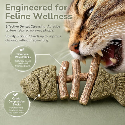 Sterling Whiskers Cat Chew Stick, Catnip & Silvervine Fishbone Toy, 2 PCS | Natural Catnip & Silvervine, Fishbone Texture, Chewing Enrichment, Oral Care Support, Indoor Cat Toy7