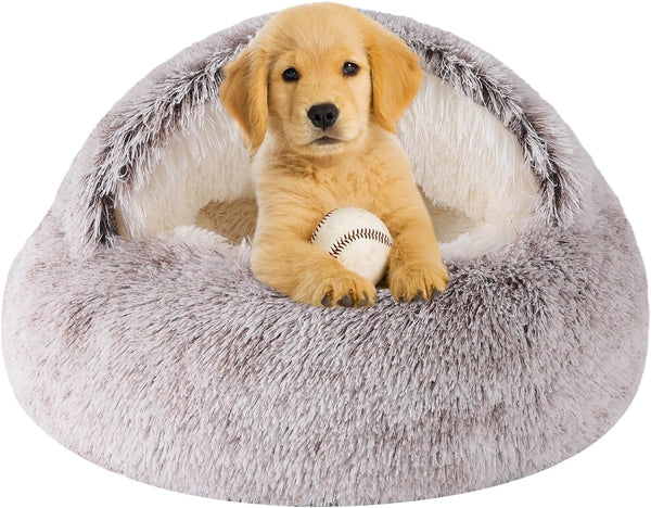 Hooded Dog Bed for Small Dogs, Nest Dog Beds, Washable Cute Cat Cave Bed, Cozy Nook Pet Bed for Dogs or Cats, Anti-Slip Puppy Bed Fits up to 22 Lbs Pets(Grey, 20" X 20")8