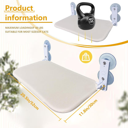 Cat Window Perch Seat Hammock, Foldable Hammock with 4 Strong Suction Cups, Easy to Assemble and Cat Wand,Cream2