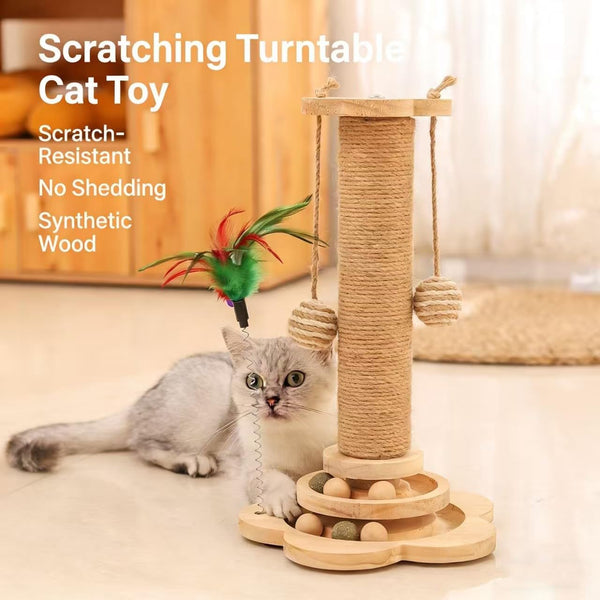 Cat Scratching Post, Cat Scratchers for Indoor Cats Natural Sisal Scratcher with 2-Level Trackball & 2 Hanging Balls, Sturdy Cat Scratching Post 4-In-1 Interactive Kitten Toy for Indoor Cats5