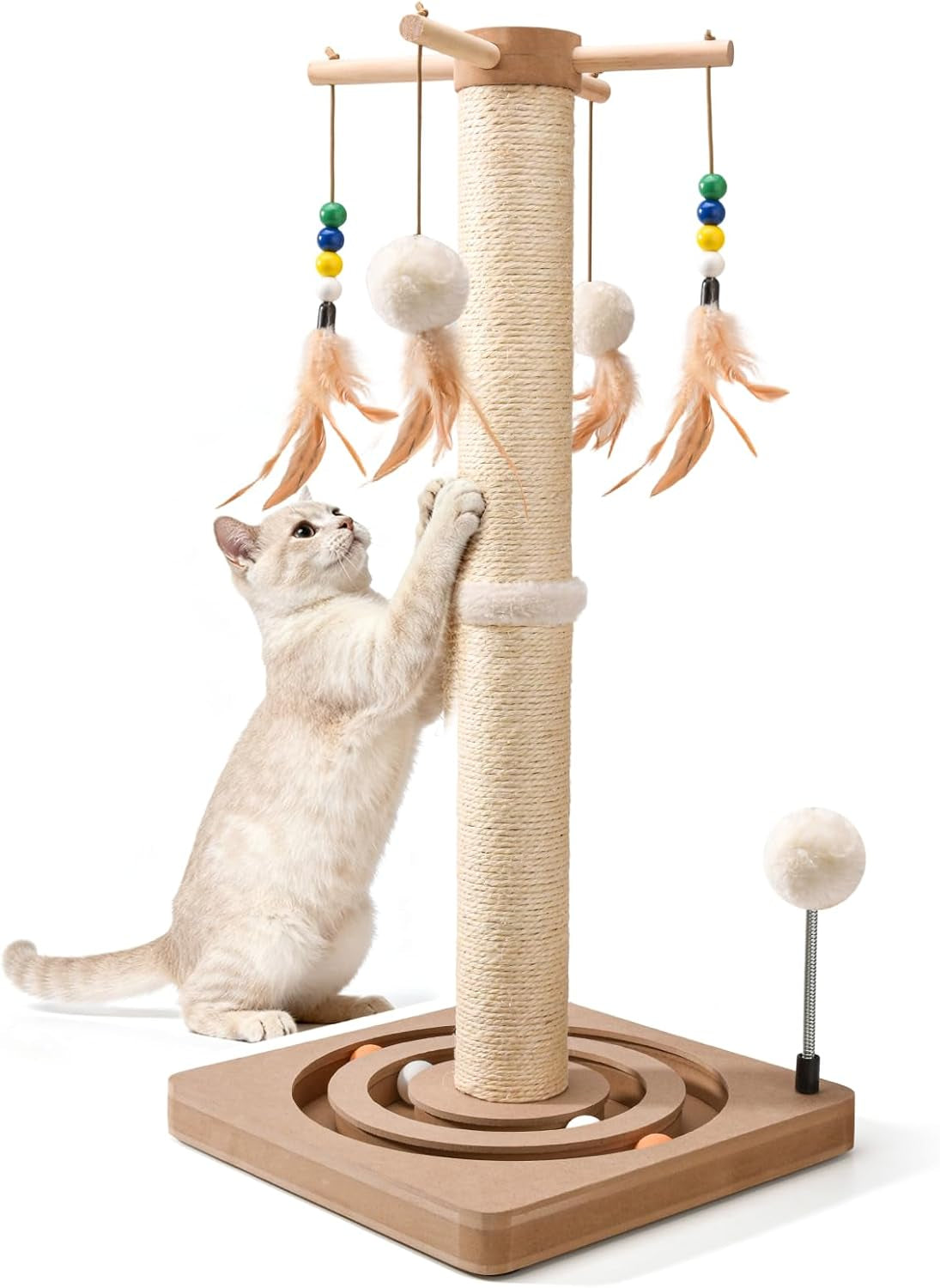 liflix-25-inches-cat-scratching-post-with-interactive-toys-sisal-cat-scratch-post-with-sturdy-ball-track-base-for-indoor-cats-and-kittens