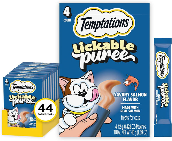 Temptations Creamy Puree Squeezable Lickable Cat Treats, Wet Cat Treats with Salmon, 0.42 Oz. Tubes, 24 Count - Packaging May Vary23