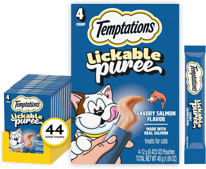 Temptations Creamy Puree Cat Treats, Chicken, Salmon & Tuna, 24 Count | under 15 Calories per Tube, Great for Senior Cats, No Chewing Required, No Added Sugar, Fillers, or Artificial Preservatives23
