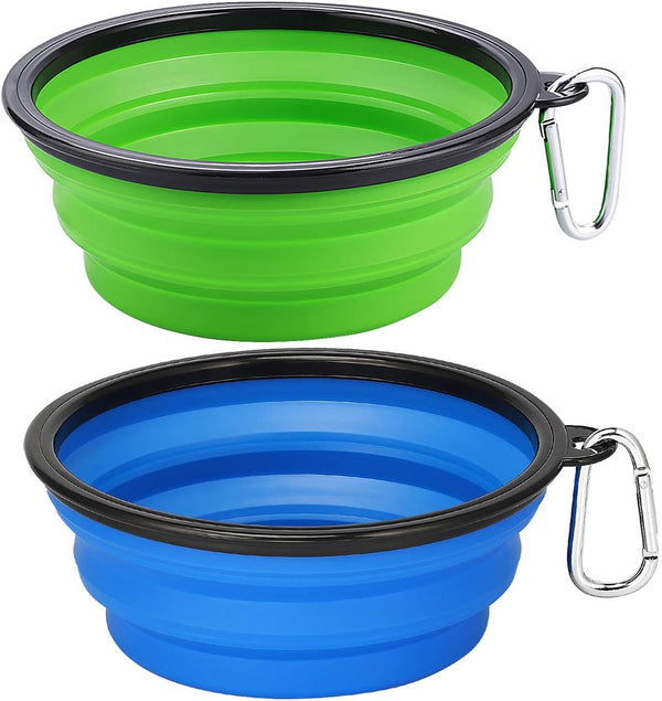 Kytely Large Collapsible Dog Bowls 2 Pack, 34Oz Foldable Dog Travel Bowl, Portable Pet Water Food Bowl with Clasp, Pet Cat Feeding Cup Dish for Traveling, Walking, Hiking (Black+Blue)10