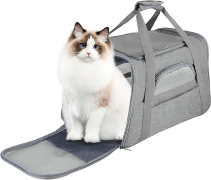 Fluffydream Pet Travel Carrier Soft Sided Portable Bag for Cats, Small Dogs, Kittens or Puppies, Collapsible, Durable, Airline Approved, Travel Friendly (Grey, 17.0" L X 10.0" W X 11.0" H) (Grey)1