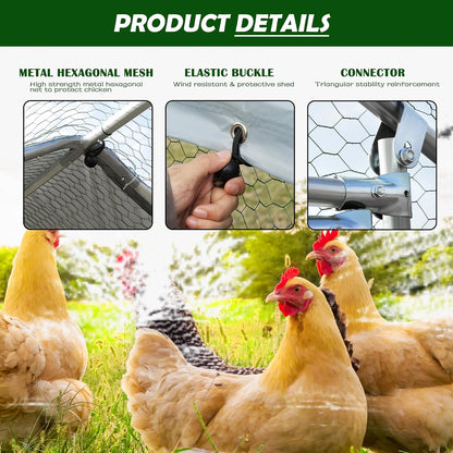 Large Metal Chicken Coop round Top Upgrade Tri-Supporting Wire Mesh Chicken Run,Chicken Pen with Water-Resident and Anti-Uv Cover,Duck Rabbit House Outdoor (6.6'L X 9'W X 6.5'H)6