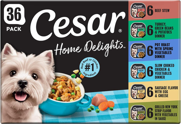Cesar Home Delights Wet Dog Food, Dinner and Stew Variety, 3.5 Oz, 24 Count | Real Meat #1 Ingredient, No Fillers, No Added Sugar, No Artificial Flavors, Complete & Balanced, Easy Peel Trays16
