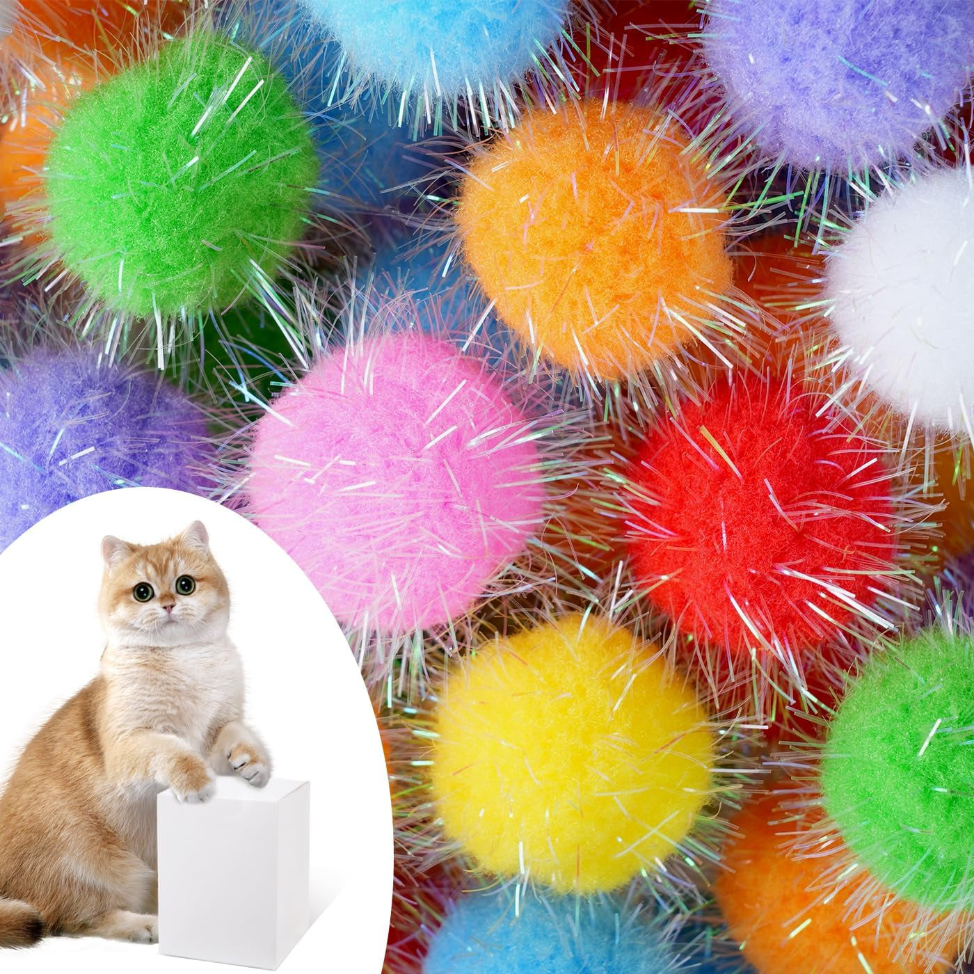 df-dualferv-60-pcs-cat-pom-pom-balls-interactive-cat-toys-sparkle-balls-for-cats-extra-large-and-fuzzy-for-exercise-and-entertainment-multicolor-1-5-inch