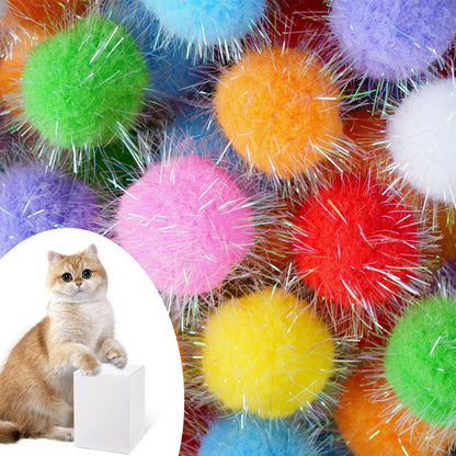 DF DUALFERV 60 Pcs Cat Pom Pom Balls, Interactive Cat Toys, Sparkle Balls for Cats, Extra Large and Fuzzy for Exercise and Entertainment, Multicolor, 1.5 Inch1