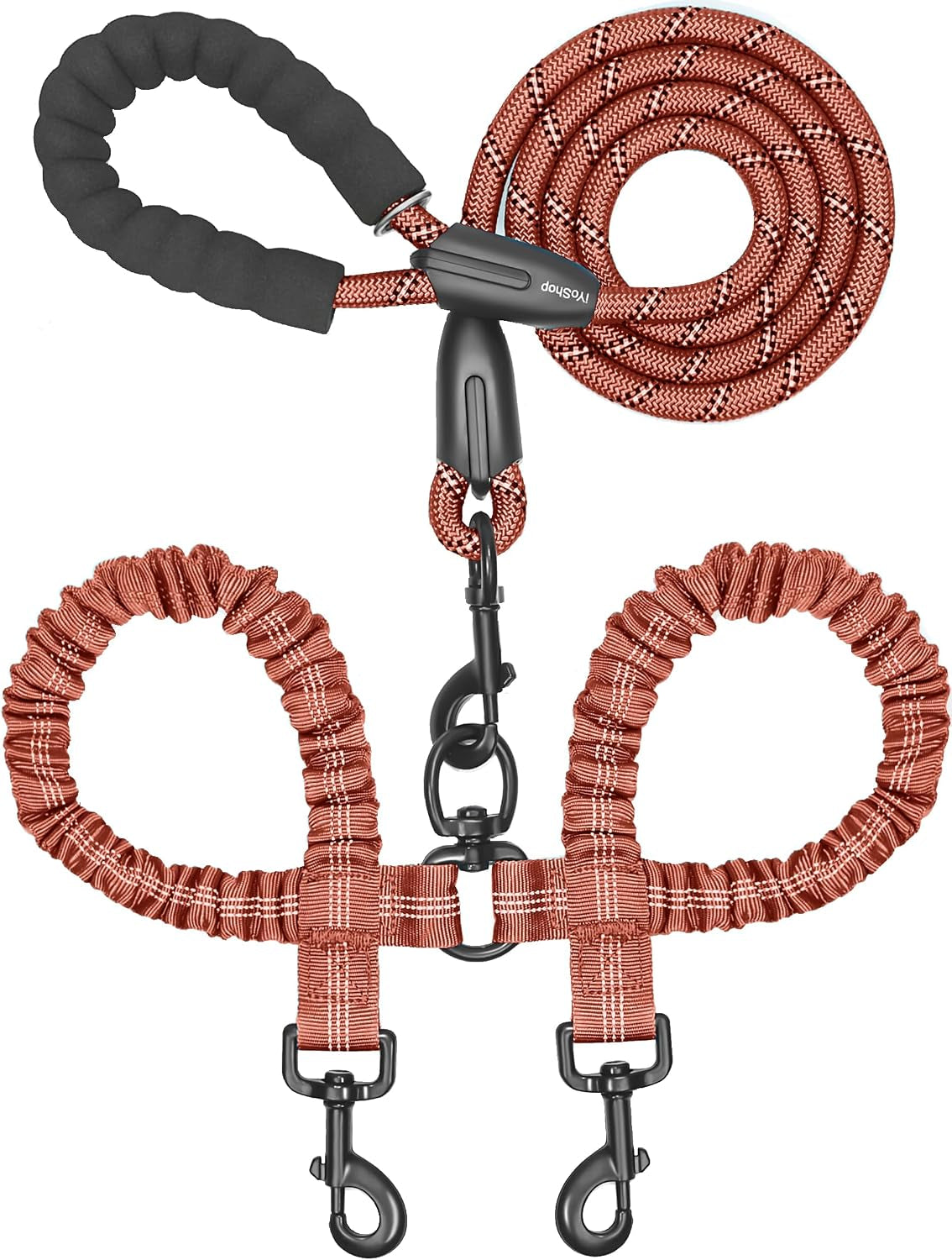iyoshop-dual-dog-leash-360-swivel-no-tangle-walking-leash-with-shock-absorbing-bungee-for-two-dogs-large-25-150-lbs-black