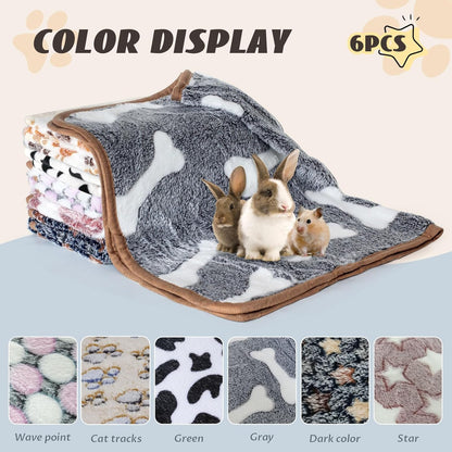 Yedsintu 6 Pcs Absorbent Guinea Pig Blankets Washable Small Animal Fleece Bedding Cage Liners Reusable Pet Pee Pad Sleep Mat Pad Cover for Hamster Ferret Rabbit Chinchilla Hedgehog (16"X24")2