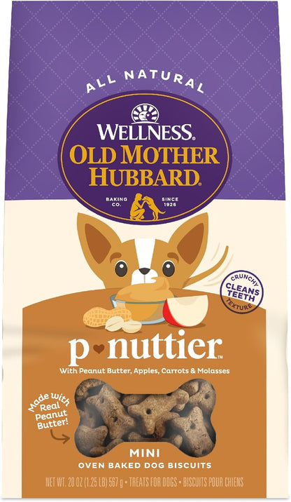Old Mother Hubbard Wellness P-Nuttier Dog Biscuits, Natural, Training Treats, Peanut Butter Flavor, Mini Size, (20 Ounce Bag)1