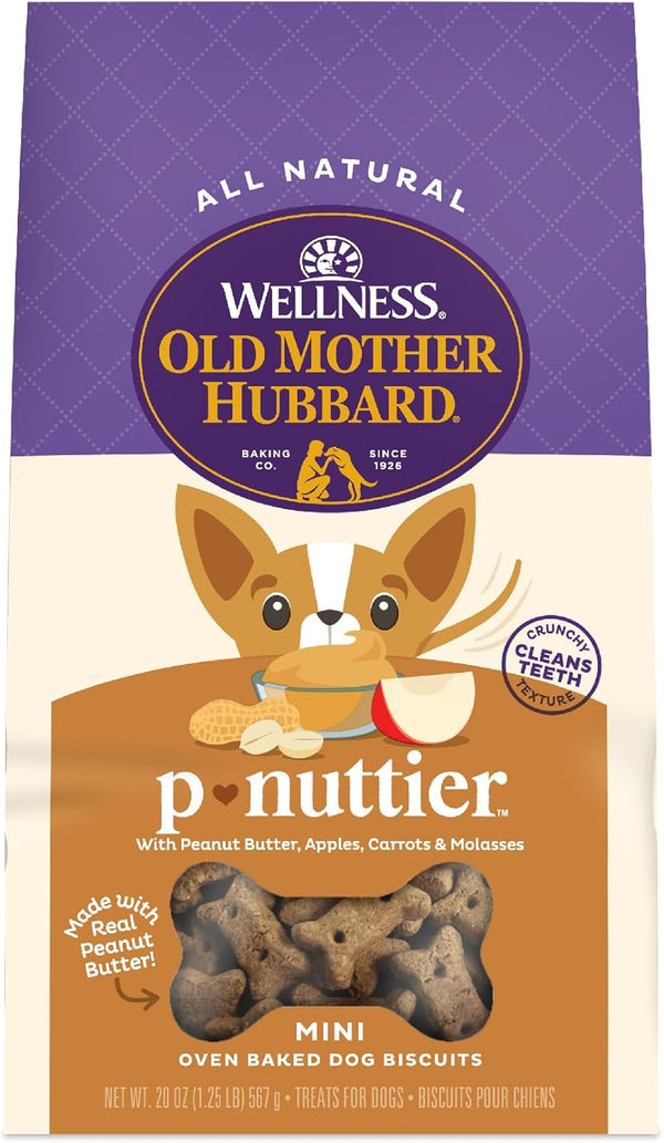 Old Mother Hubbard Wellness P-Nuttier Dog Biscuits, Natural, Training Treats, Peanut Butter Flavor, Mini Size, (20 Ounce Bag)1
