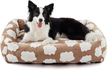 JOEJOY Dog Bed Medium Size Dog, Removable Washable Cover Orthopedic Soft Pet Bed, Anti-Slip Fluffy Plush Faux Rabbit Fur Puppy Bed, 30"X24"X8", Leopard Print, Grey11