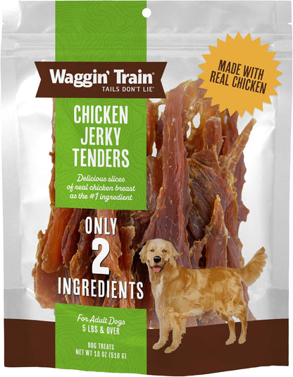 Waggin' Train Chicken Jerky Dog Treats, Made with 100% Real Chicken Breasts, Only Two All-Natural Ingredients, Great High Protein Dog Treat, Easily Digestible for Big or Small Dogs, 30 Oz. Pouch12