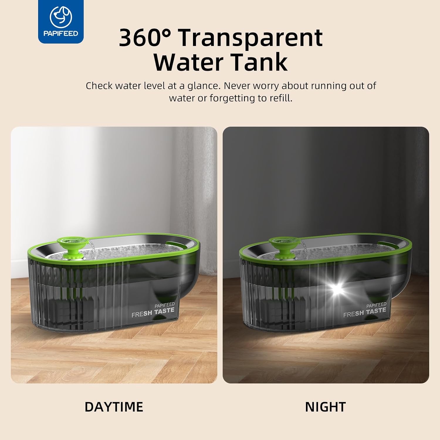 papifeed-cat-water-fountain-stainless-steel-with-a-silicone-mat-84oz-2-5l-automatic-pet-water-fountain-with-led-water-level-window-quiet-low-power-cat-water-bowl-cat-water-dispenser-green