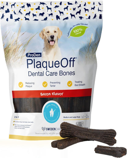 Proden Plaqueoff System Dental Care Bones - Dog Teeth Cleaning Bones for Oral Hygiene -Medium/Large Canine Formula - Bacon Flavor -17 Oz(Packaging May Vary) | Dog Teeth Cleaning Chews for Fresher Breath - VOHC Approved Dental Chews to Reduce Plaque & Tartar - Medium to Large Breeds1
