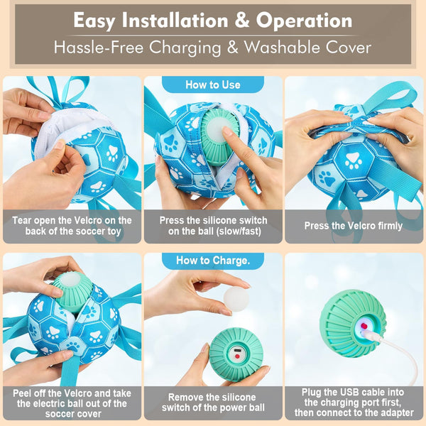 Interactive Dog Toys Dog Soccer Ball to Keep Them Busy,Durable Automatic Moving Jumping Dog Balls with Straps for Small/Medium/Large Dogs, USB Rechargeable,Not for Aggressive Chewers (Blue)6