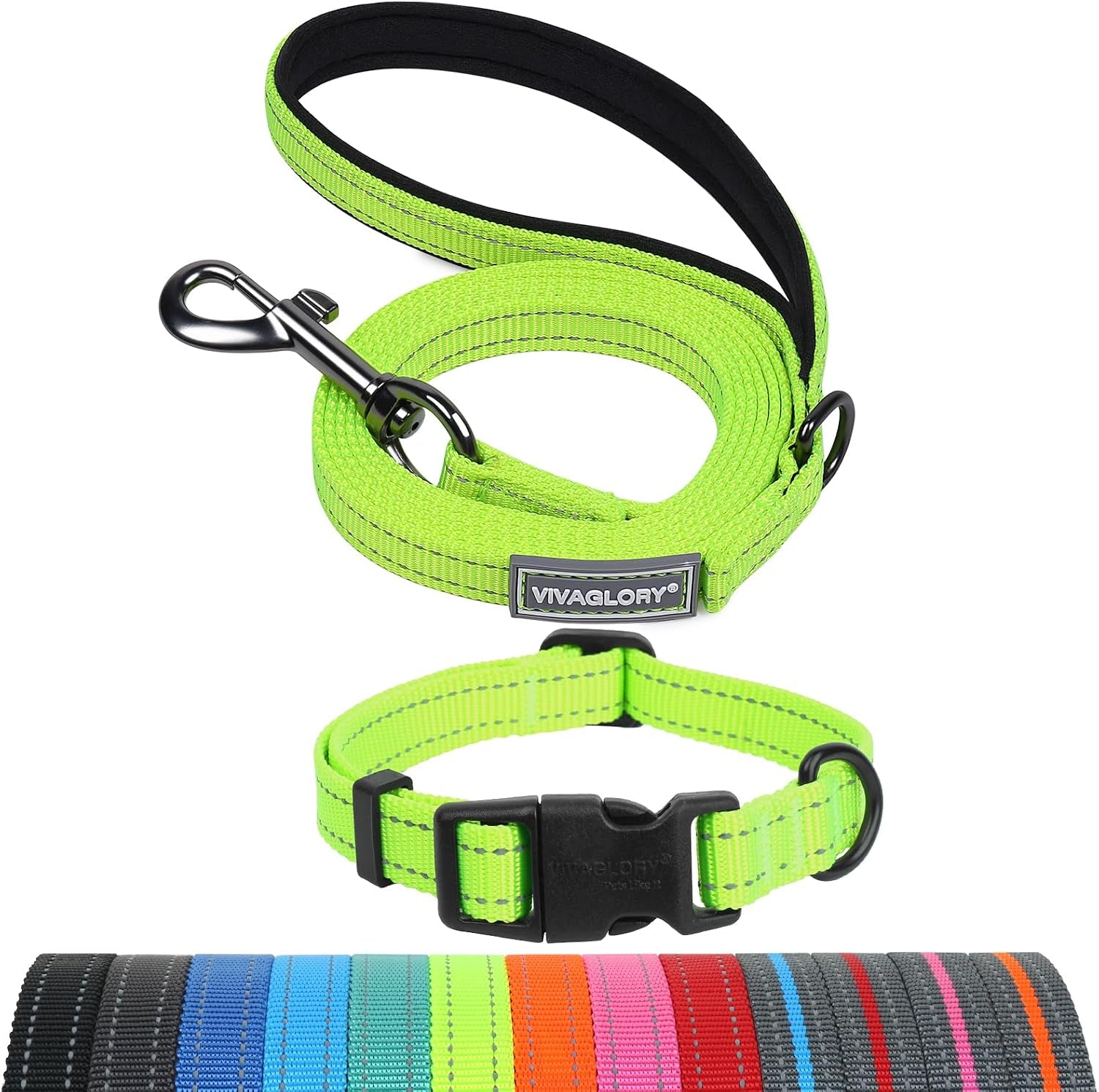 vivaglory-dog-leash-puppy-leash-for-collar-3ft-x-1in-black-with-soft-padded-handle-for-training-walking-heavy-duty-double-layer-nylon-pet-puppy