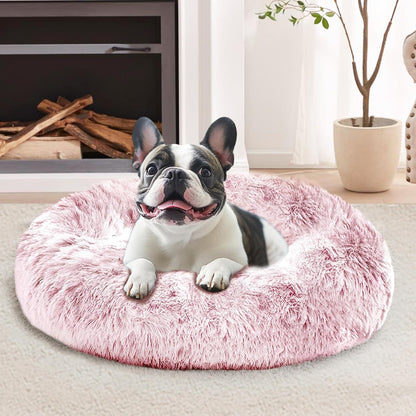 JOLLYVOGUE Small Dog Bed, Calming Dog Beds for Small Dogs & Indoor Cats - 20 Inches Donut Washable Cat Bed for Kittens & Puppies, round Fluffy Plush Faux Fur Pet Beds(Smoke Grey)33