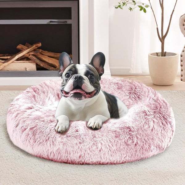 JOLLYVOGUE Small Dog Bed, Calming Dog Beds for Small Dogs & Indoor Cats - 20 Inches Donut Washable Cat Bed for Kittens & Puppies, round Fluffy Plush Faux Fur Pet Beds(Smoke Grey)33