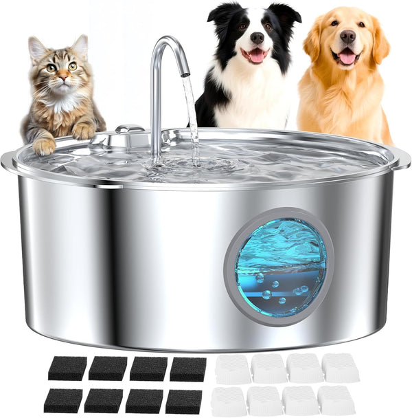 Dog Water Fountain for Large Dogs: Stainless Steel Dog Fountain Water Bowl - 3.2Gal/406Oz/12L Super Quiet Big Cat Water Fountain with Visual Water Level -Great for Large Dogs Cats and Multi-Pet Home9