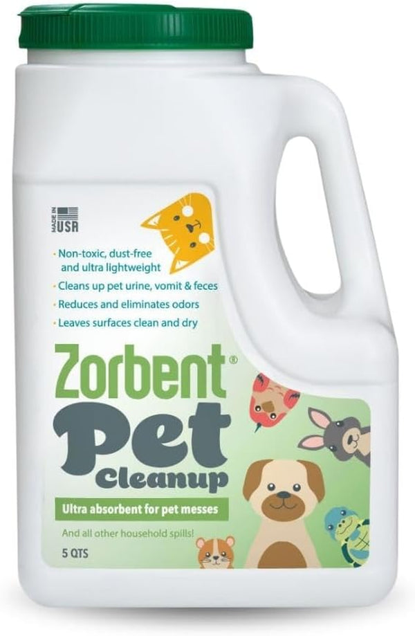 Zorbent Pet Accident Cleanup – Odor Remover for Dog & Cat Messes. Absorbs 1 Gallon. Pet-Safe Cleaner for Urine, Vomit, Poop & Accidents on Hardwood, Tile, Vinyl, Concrete, Short Carpet & Rugs, 5 Qt1