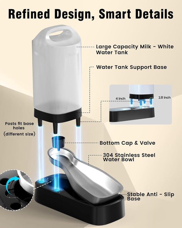 Automatic Dog Water Bowl Dispenser - 2.4 Gallon Stainless Steel Gravity Pet Water Feeder with Ergonomic Handle Design anti Splash Drinking Bowl without Filter Easy to Clean Multi Pet Use8