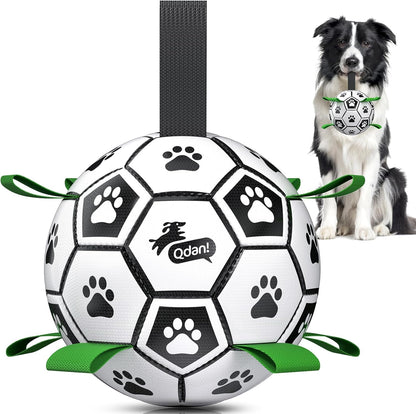 QDAN Dog Toys Dog Balls, 6 Inch Dog Soccer Ball with Straps, Herding Balls | Dog Birthday Toy, Balls for 20-40Lbs Dogs, Outdoor Puppy Toys to Keep Them Busy, Interactive Toy for Tug, Pool Water Toy Ball1
