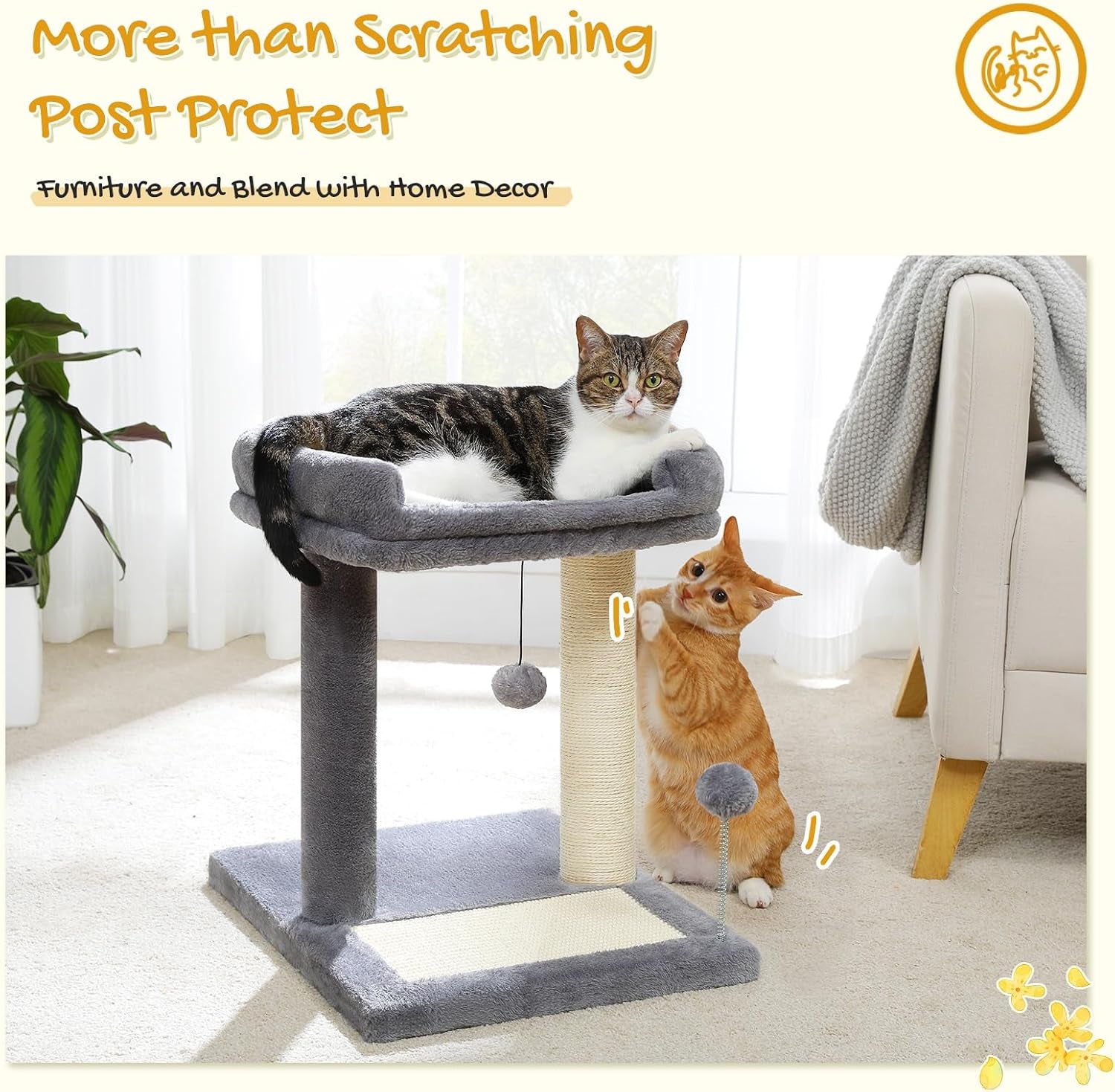 pawz-road-cat-scratching-post-with-bed-small-cat-tower-with-pad-ball-19-cat-stand-with-padded-removable-bed-full-sisal-scratching-post-scratcher-pad-dual-play-ball-for-kittens-indoor-cats