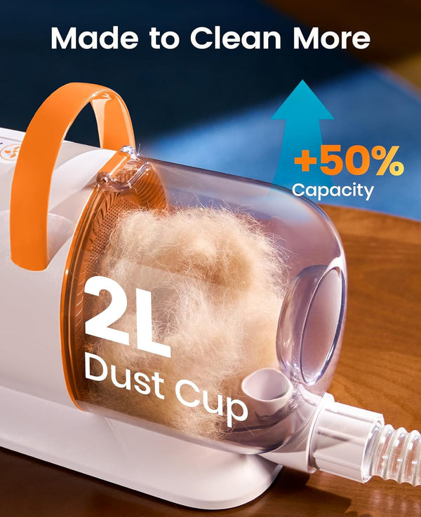 Oneisall Dog Grooming Vacuum - 15000Pa Suction, Captures 99% Pet Hair to Reduce Shedding, Dog Grooming Clippers & Quiet Brush (≤59Db) with 4 Accessories, 2L Dust Canister for Home Cleaning（Orange）8