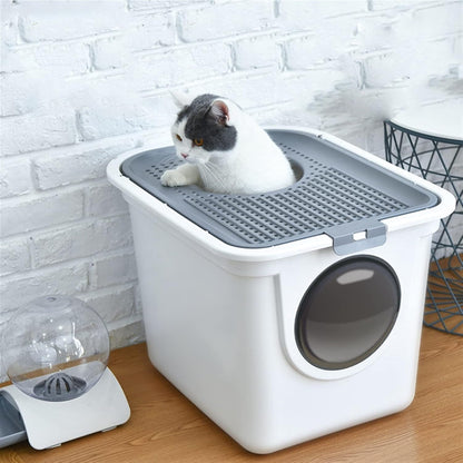 Dog Potty Training Toilet ﻿ Large Closed Cat Litter Box Pan Double Door Design Potty Top Entry Type Anti-Splashing Supplies with Pet Plastic Scoop(B)6