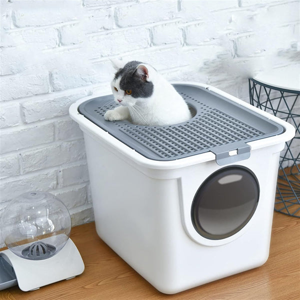 Dog Potty Training Toilet ﻿ Large Closed Cat Litter Box Pan Double Door Design Potty Top Entry Type Anti-Splashing Supplies with Pet Plastic Scoop(B)6