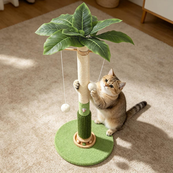 Cat Scratching Post,37.5'' Tall Palm Tree Sisal Scratcher for Indoor Cats | Natural Sisal Stable Vertical Scratcher Tower Mouse Hole Toy Rotating Interactive Ball Self Groomer for Full Body Stretching8