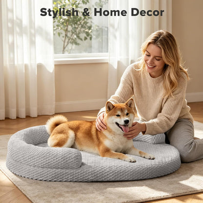 JOEJOY XL Orthopedic Dog Beds Large Sized Dog, Extra Large Washable Waterproof Oval Large Dog Bed with Removable Cover, Egg-Crate Foam Pet Bed with Bolster & Non-Skid Bottom, Light Grey, 42''X31''8