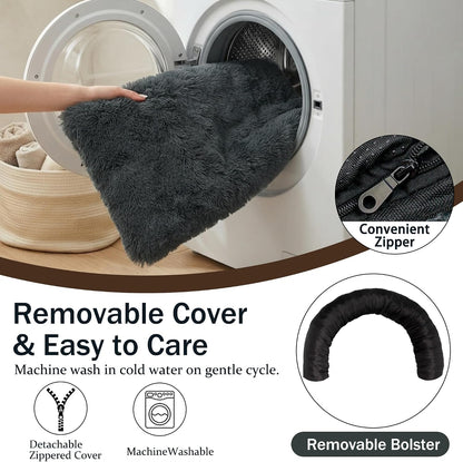 Calming Dog Bed for Couch, Thickened Plush Dog Mat with Raised Bolster, Washable Pet Sofa Bed & Furniture Protector, Non-Slip Dog Couch Cover for Small Medium Large Dogs & Cats (Dark Gray, X-Small)7