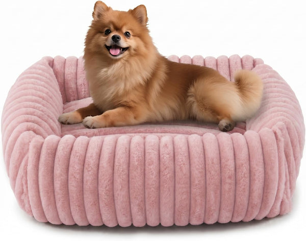 FURTIME Dog Bed for Small Dogs, Cat Beds for Indoor Cats Washable, Orthopedic Rectangle Soft Calming Puppy Bed with Removable Cover, Durable Pet Cuddler with Anti-Slip Bottom, Grey, S (20"X19"X6")22