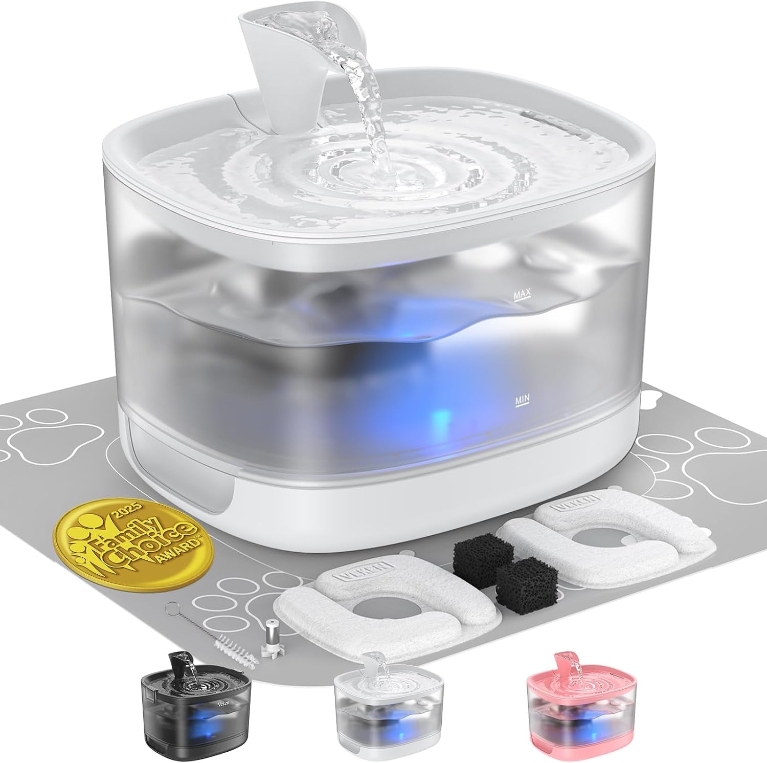 veken-85oz-2-5l-cat-water-fountain-with-detachable-tank-secure-clips-easy-to-clean-assemble-quiet-operation-led-light-pet-drinking-dispenser-gifts-cats-dogs-and-small-pets-black