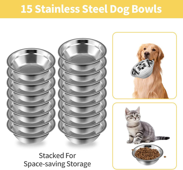 15 Pcs Stainless Steel Dog Bowls, Metal Cat Dog Water Food Bowl, Small Dogs Bowls, Pet Bowls, Puppy Dogs Dish, Pet Water Bowl for Small Cats Rabbits Puppy (15 Fl Oz)5