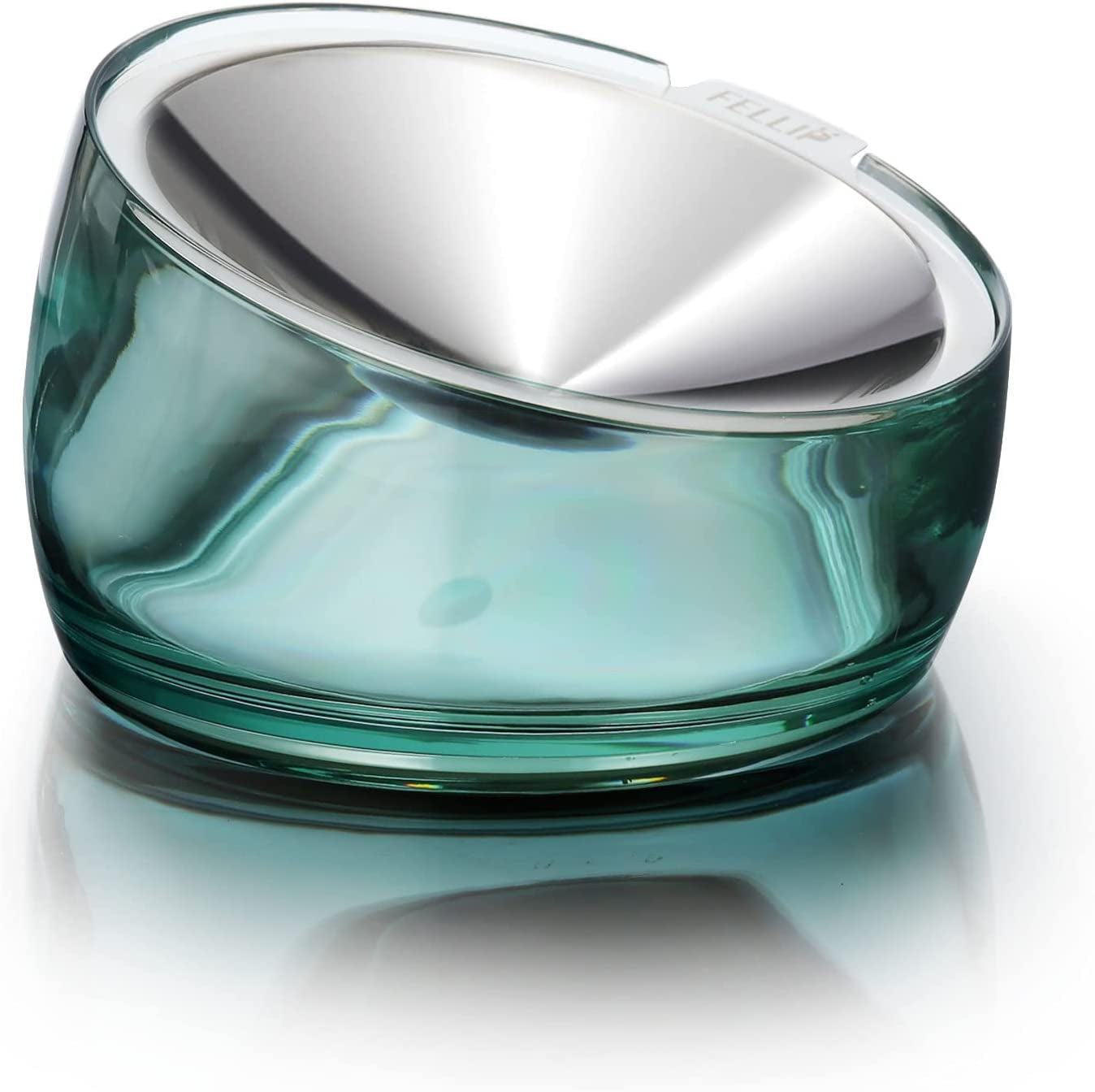 felli-oblik-elevated-cat-bowl-removable-stainless-steel-wide-dish-for-dry-wet-food-feeding-dishwasher-clean-slanted-whisker-fatigue-friendly-metal-plate-classic-0-5-cups-shallow-dish