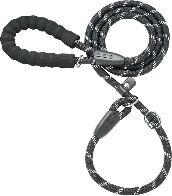 Iyoshop Durable Slip Lead Dog Leash with Padded Handle and Highly Reflective Threads, No Pull Dog Training Leash, (1/2" X 6 FT, Black)1