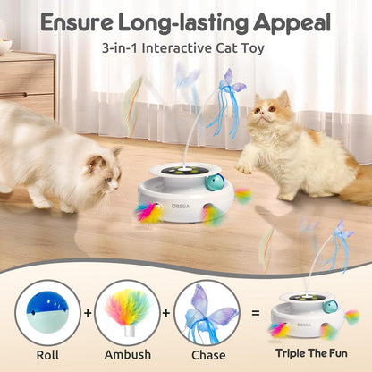 ORSDA Cat Toy, 3-In-1 Automatic Interactive Electronic Moving Ambush Feather, Fluttering Butterfly, Track Balls, USB Rechargeable Powered Smart Indoor Exercise Kicker2