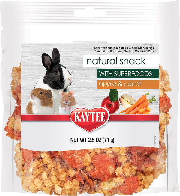 Kaytee Natural Snack with Superfoods for Pet Guinea Pigs, Rabbits, Hamsters, and Other Small Animals, Apple & Carrot, 2.5 Ounces1