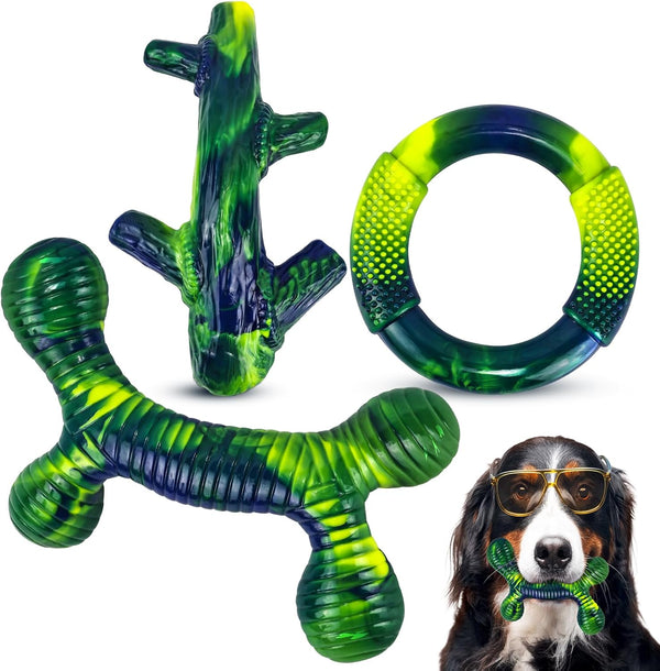Furdog 3Pack Dog Toys for Aggressive Chewers Dog Chew Toy Tough Dog Toys to Keep Them Busy Bacon Flavor Teething Chew Toys & Dental Health for Large Medium Small Breeds (Blue)9