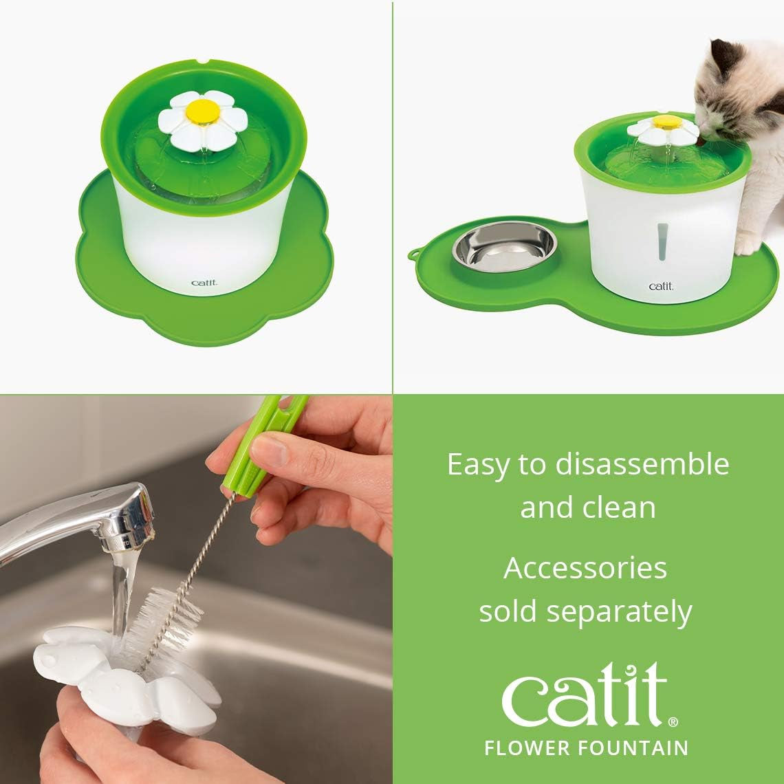 catit-flower-fountain-with-triple-action-filter-cat-drinking-water-fountain-3-l-green-cat-drinking-water-fountain