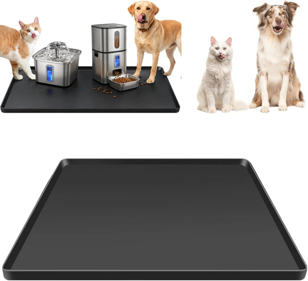 Silicone Square Mat 16X16 for Water Bowl, Waterproof Pet Bowls Mat, Black | with Raised Edge, Non-Slip Cat Dog Water Dispenser Mat Protects Floors from Water & Food Spills13